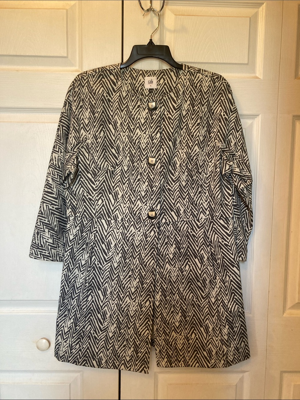 CAbi Black & White Zigzag Button Jacket
